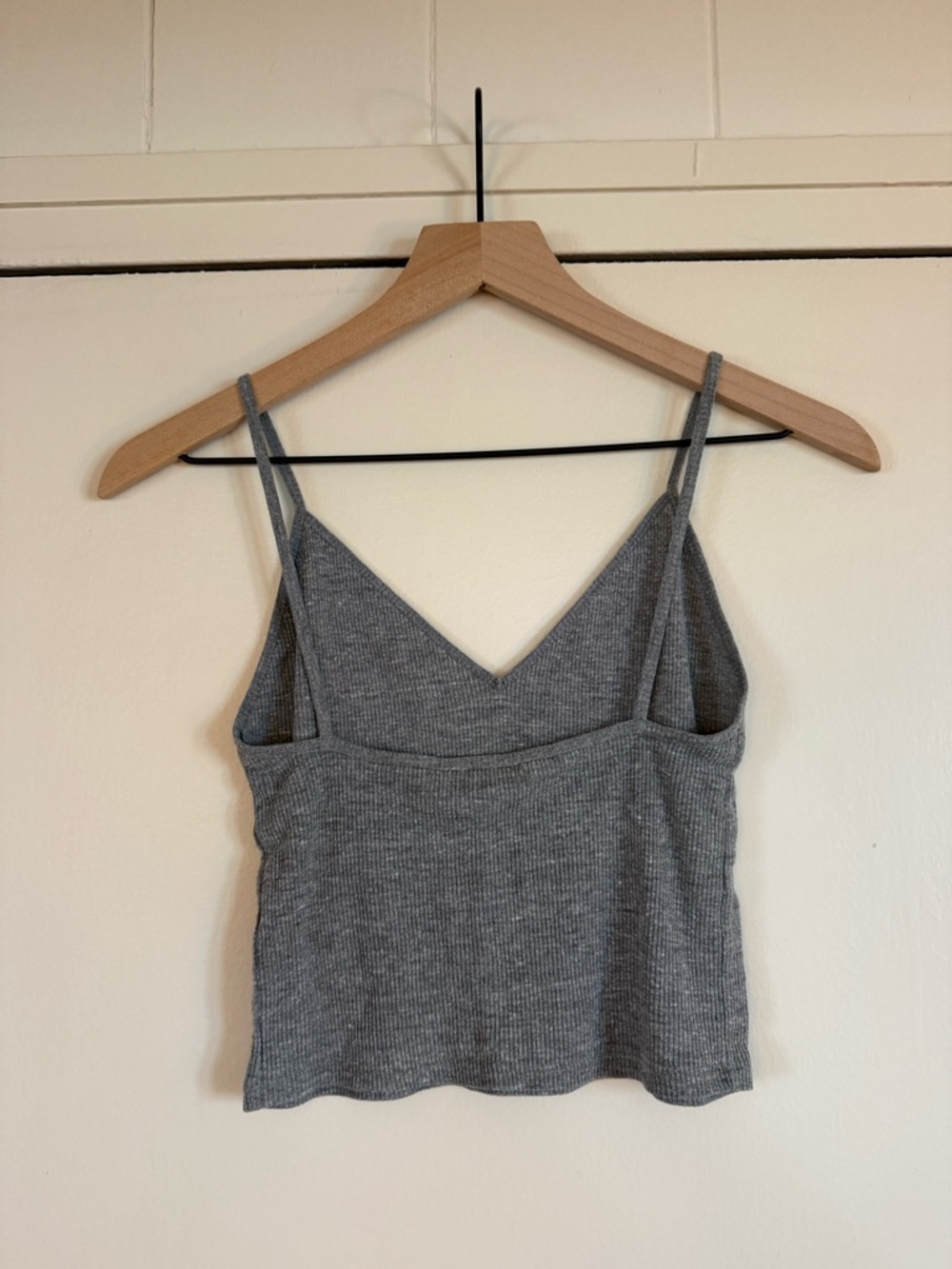 Brandy Melville Ribbed V-Neck Spaghetti Strap Tank Top - Gray - Picture 2 of 3